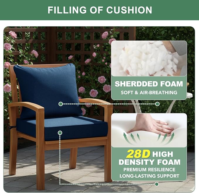 Summsun Outdoor Chair Cushions, Faux Linen Backrest and Seat Cushion Set - Image 6
