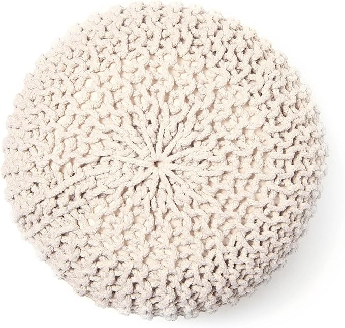 REDEARTH Round Pouf Ottoman –18"x18"x14" Hand-Knitted Cotton Pouffe –Cable - Image 5