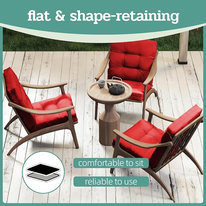 Outdoor Chair Cushions Set of 2, High Back Soft Seat Pad - Image 7