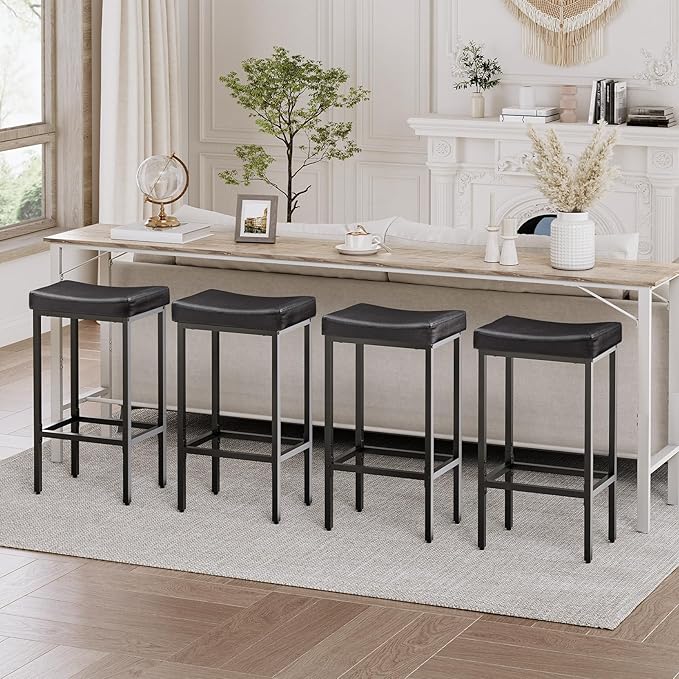 HOOBRO Bar Stools, Counter Height Stools, Saddle Barstools, 24.8 Inches - Image 4