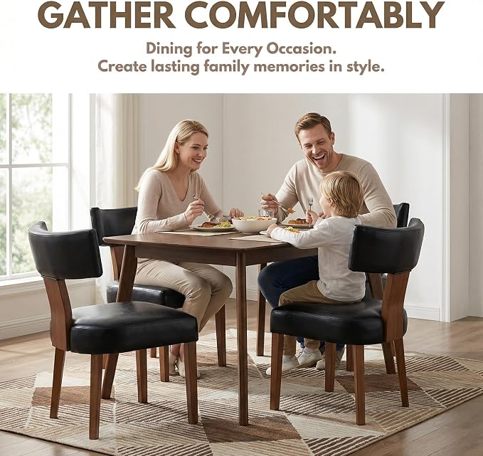 HNY Mid Century Modern Dining Chairs Set of 2, Farmhouse PU Leather Upholstered - Image 3