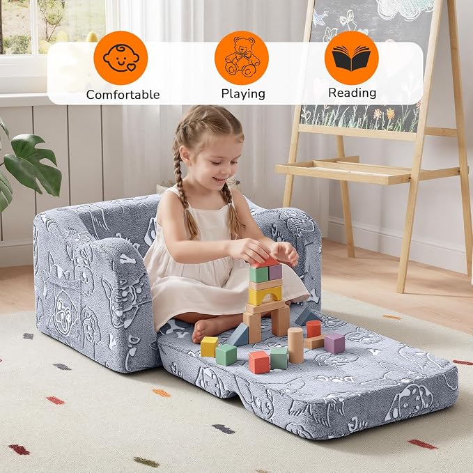 MeMoreCool Glowing Dog Print Kids Chair, 2-in-1 Foldable Kids Couch - Image 3