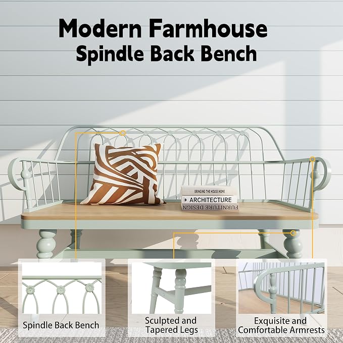 DIBRATY Entryway Bench, Spindle Back Wooden Dinning Bench, Farmhouse Foyer Bench - Image 6