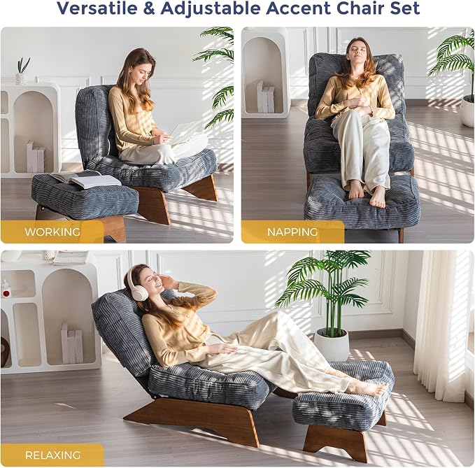 MAXYOYO Accent Chair with Ottoman Adjustable Backrest, Tufted Living Room Chair - Image 3