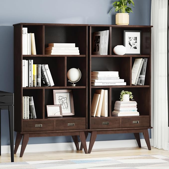 SIMPLIHOME Draper 35 inch Mid-Century Modern Bookcase and Storage Unit in - Image 2