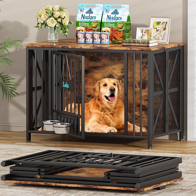 Easycom Foldable Large Dog Crate Furniture, 41.3" Assembly-Free Dog Crates by EasyCom