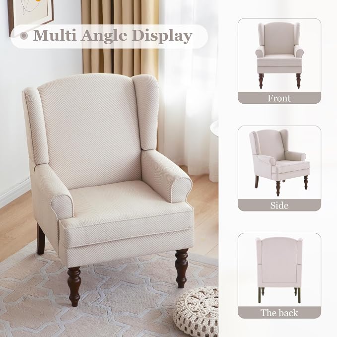 HUIMO Printed Wingback Accent Chair, Linen Upholstered High Back Armchair - Image 9