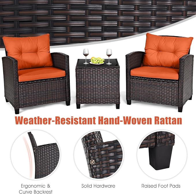 HAPPYGRILL 3 Pieces Patio Conversation Set, Outdoor Furniture Set PE Rattan - Image 4