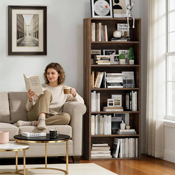 Furniwell 71" Tall Bookcase Bookshelves, 6 Tier Floor Standing Bookcases Open - Image 2