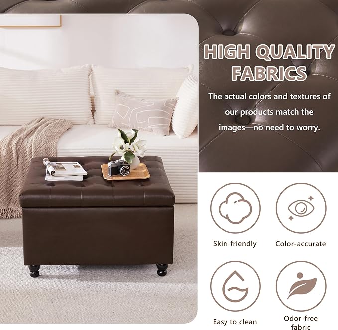 Weture 30 Inch Large Square Storage Ottoman Coffee Table, Oversized Square - Image 6