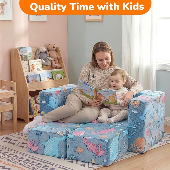 MeMoreCool Mermaid Glow-in-the-Dark Kids Play Couch, Denim Mermaid Modular - Image 7