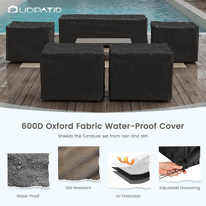 UDPATIO Aluminum Patio Furniture Set, Faux Wood Grain Modern Outdoor Furniture - Image 9