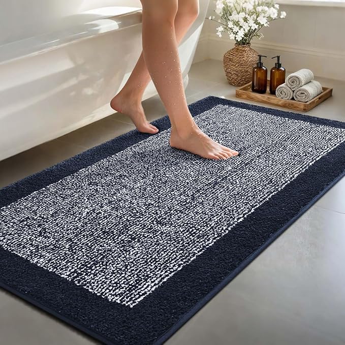 70x24 Long Bathroom Rugs Washable Non Slip, Dark Blue Bath Mat by Unknown