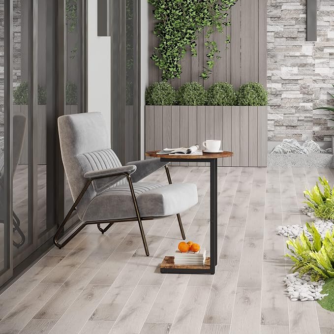 Hosfais Side Table Small End Table, C-Shaped Wood Sofa Table - Image 9