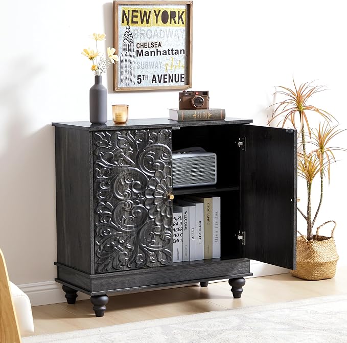 weselon Accent Cabinet Set of 2, Classic Carved Buffet Cabinet Storage Sideboard - Image 8