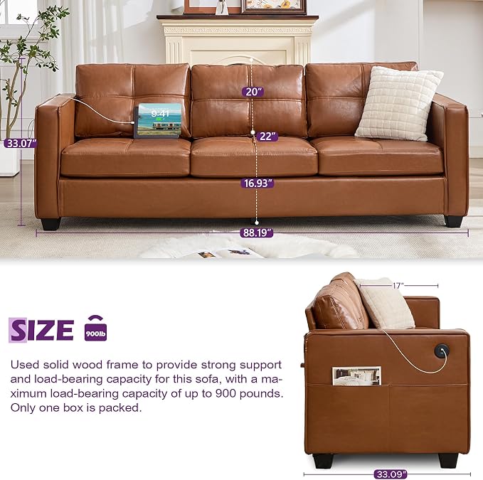 TYBOATLE 88" W Faux Leather Couches - Image 2