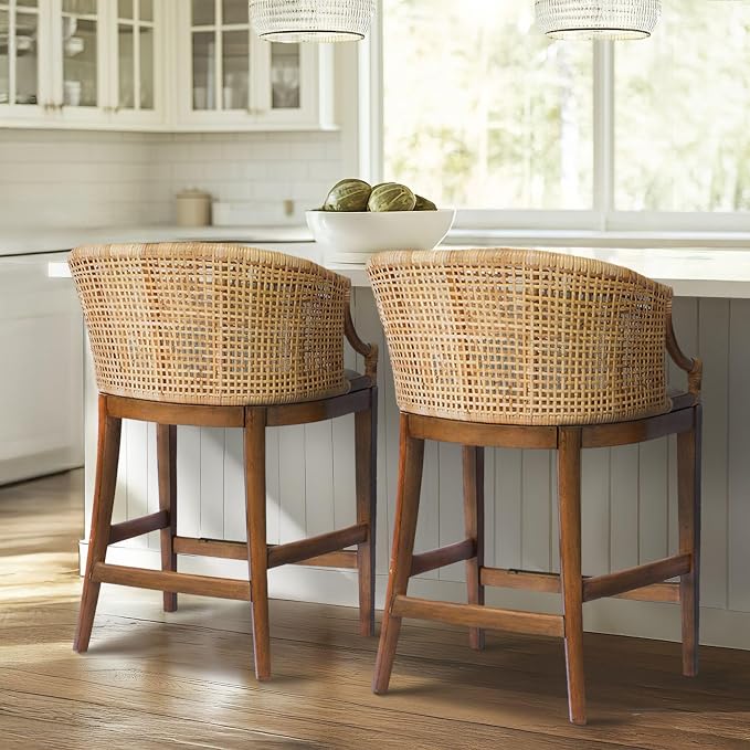 Martha Stewart Farmhouse Counter Height Bar Stools, Handcrafted Rattan Counter - Image 7