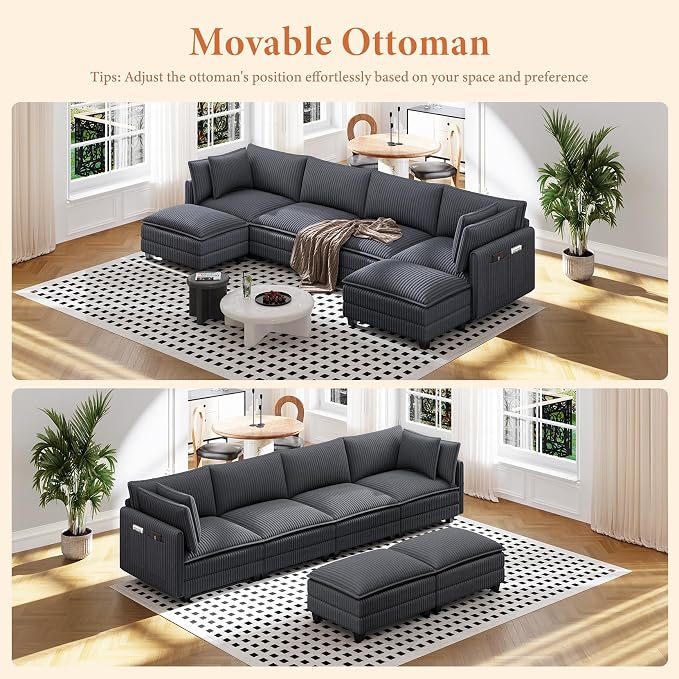Vesgantti 143" U Shaped Modular Sectional Couch, Comfy Corduroy Upholstered - Image 7