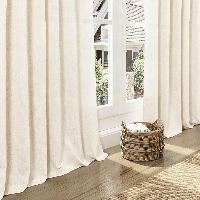 Nanspring Warm Beige Linen Curtains 84 Inch Length 2 Panels Set - Image 5