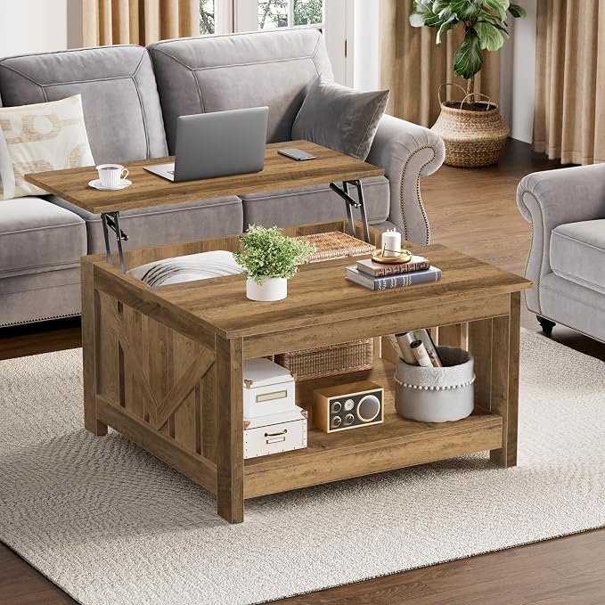 FABATO Lift Top Coffee Table, 31.5" Farmhouse Coffee Tables by FABATO