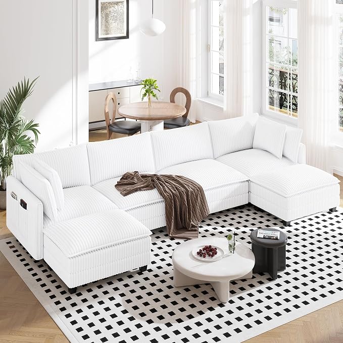 Vesgantti 143" U Shaped Sectional Modular Couch, Comfy Corduroy Upholstered by Vesgantti