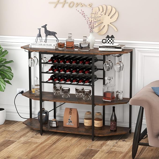 COSTWAY Wine Bar Cabinet, 3-Tier Liquor Cabinet - Image 9