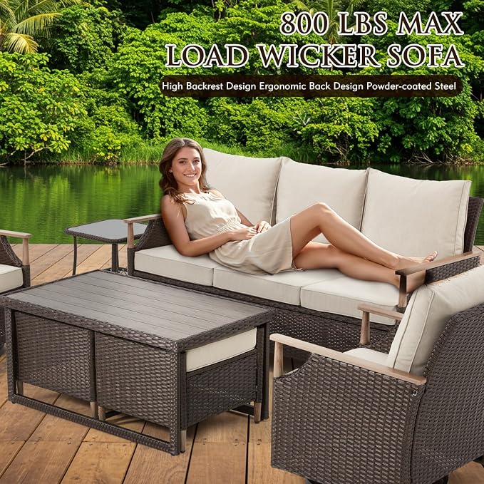 MELLCOM 7 Piece Patio Furniture Set Wicker Patio Conversation Set Rocking - Image 7