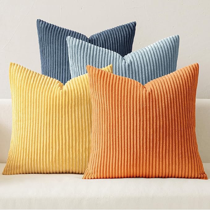 MIULEE Pack of 4 Blue-Orange Corduroy Decorative Throw Pillow Covers 20x20 Inch by MIULEE