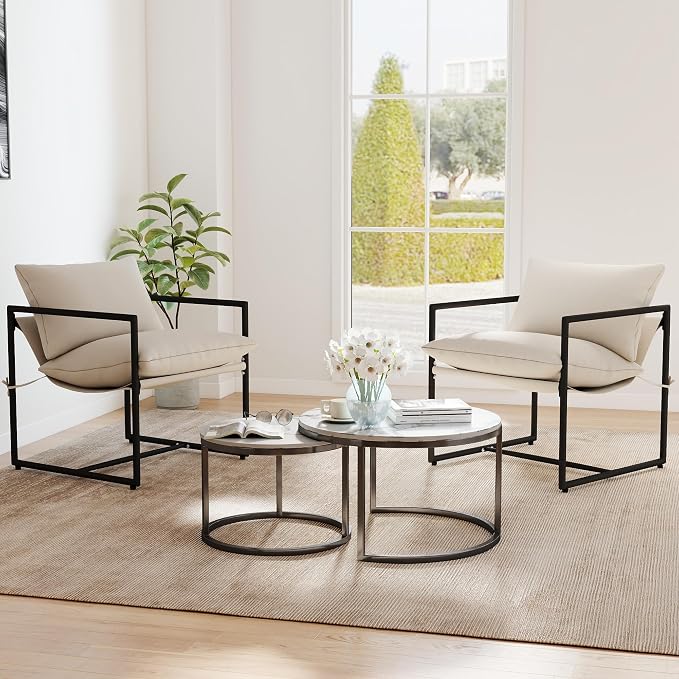 Kromax Sling Accent Chair, Cozy Living Room Chairs, Square Metal Frame - Image 6