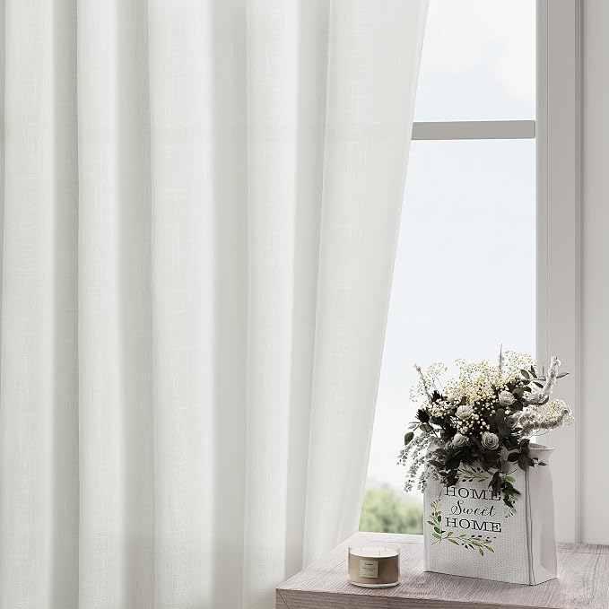 Nanspring Ivory Linen Back Tab Curtains 94 Inch Length - Image 2