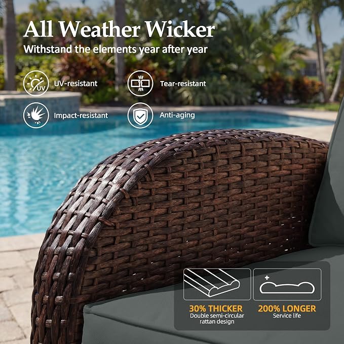 UPHA 5 Pieces Patio Furniture Sets, Wicker Outdoor Loveseat Sofa Set - Image 4