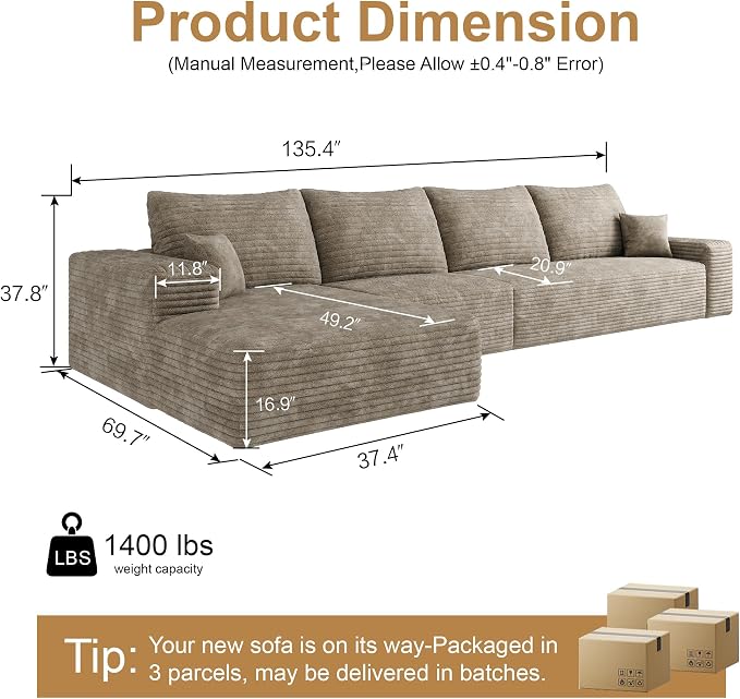 AUGOP 136" Sectional Couches for Living Room Modern Modular Sofa - Image 2