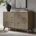 T4TREAM Fluted 6 Drawers Dresser, Curved Profile Design, Dresser TV Stand by T4TREAMFurniture