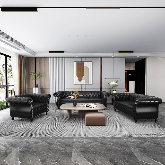 QHITTY 3 Piece Living Room Set, Sectional Chesterfield Sofa Chair Contemporary by QHITTYFurnitureLife