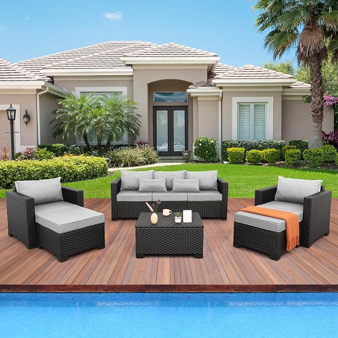 Rattaner Patio Wicker Furniture Set 6 Pieces Outdoor HDPE Wicker Conversation - Image 2