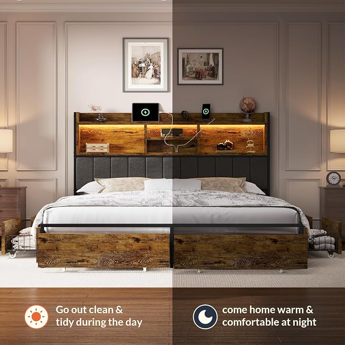 LARMACE Queen Bed Frame with 6 Storage Drawers, Bed Frame Queen Size with Linen - Image 8