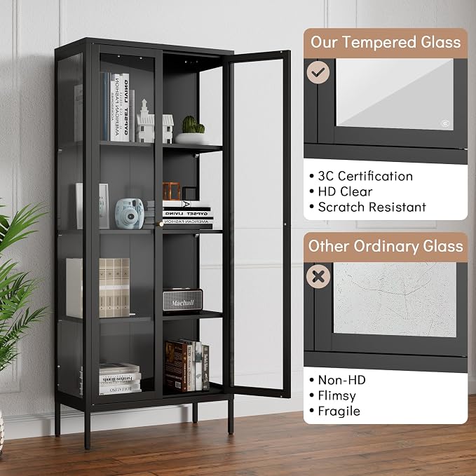 Polup Display Cabinet with 3 Side Tempered Glass, Metal Storage Cabinet & - Image 4