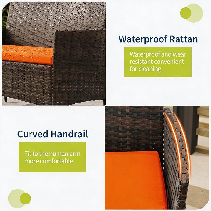 4-Piece Outdoor Furniture Set, PE Rattan Wicker Chairs - Image 6
