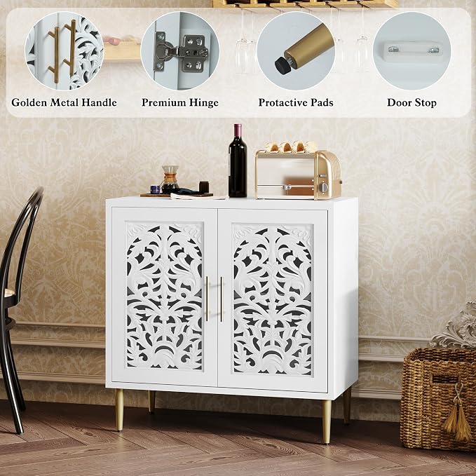 ARTPOWER Accent Cabinet with 2 Doors, Vintage Hollow Carving Buffet Cabinet - Image 6