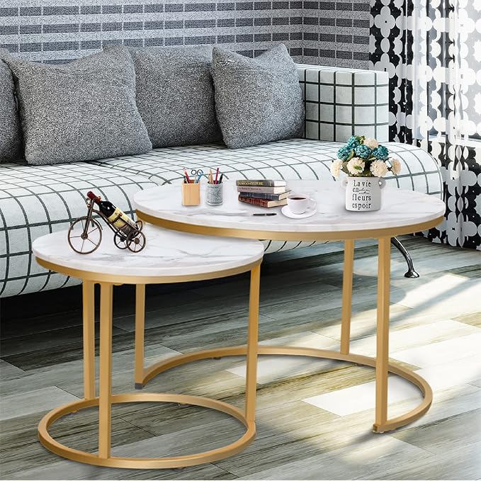 Garden 4 you Nesting Coffee Table Faux White Marble - Image 2