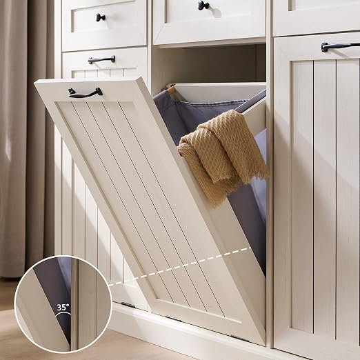 IFGET Triple Tilt Out Trash Can Cabinet, 20 Gallon Farmhouse Laundry Hamper - Image 7