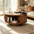Round Lift Top Coffee Table, Mid Century Modern Fluted Circle Coffee Table by Unknown