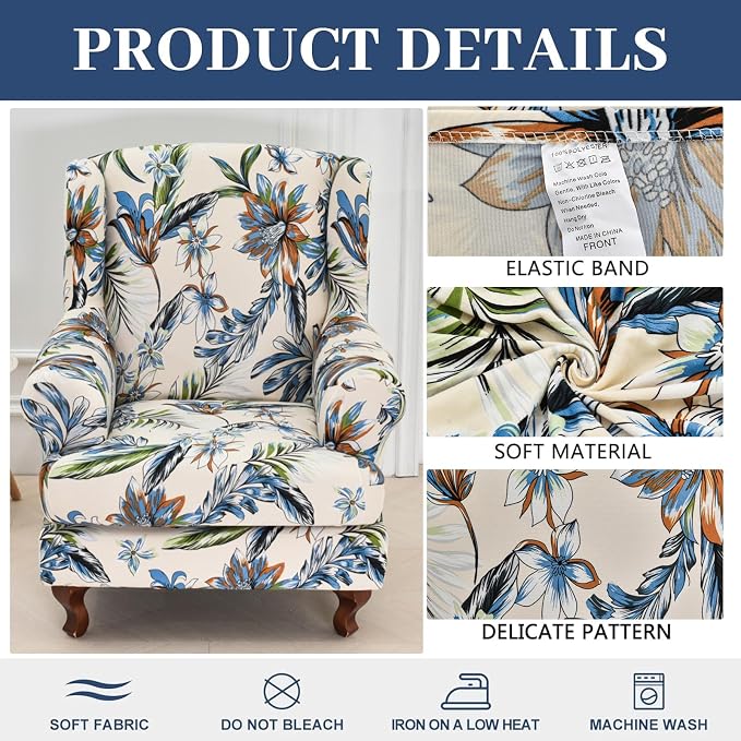 HAOYONG Wing Chair Slipcovers Stretch Wingback Chair Covers Printed 2 Pieces - Image 2