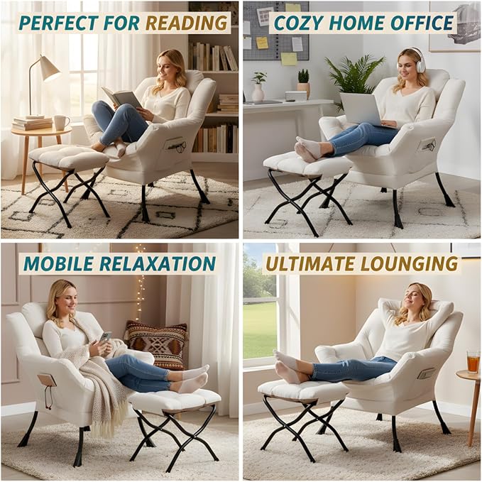 Tiita Lazy Chair with Ottoman, Comfy Leisure Sofa Armchair with Ottoman - Image 7