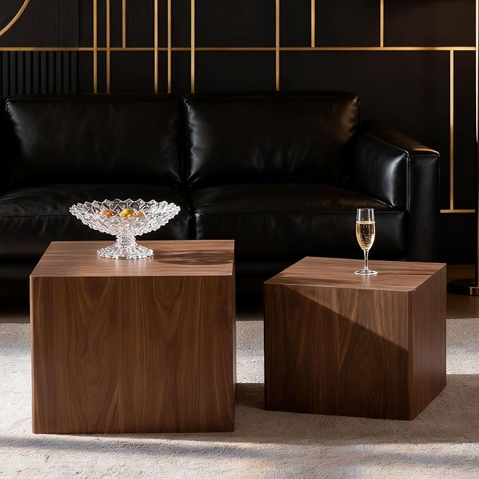 Square Nesting Tables for Living Room, Wood Nesting Coffee Table Walnut Veneer by Vulacko