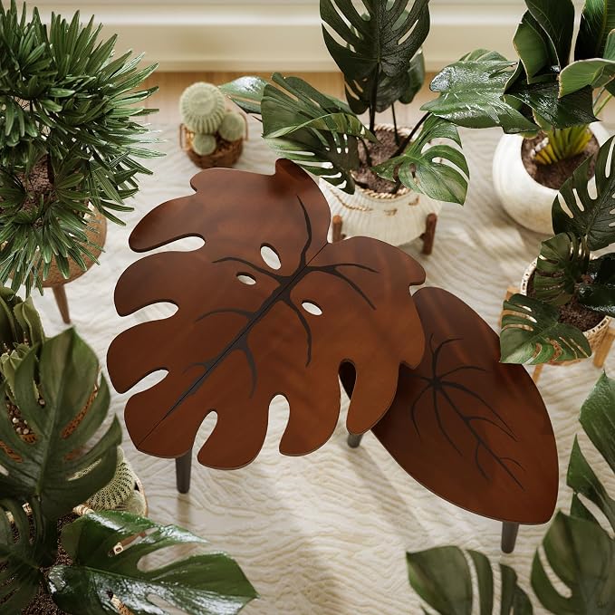 BAMEOS Monstera Leaf Nesting Tables Set of 2, Small Side Tables f Set - Image 8