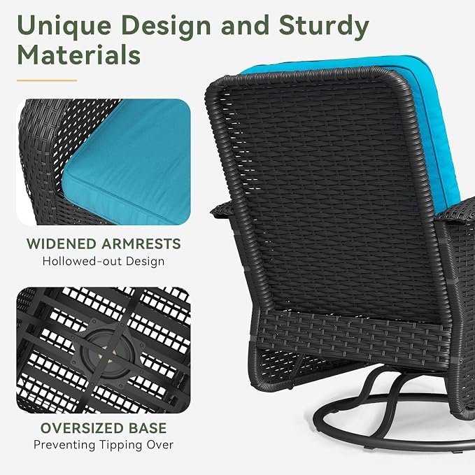 Aoxun 3 Pieces Patio Furniture Set, Patio Swivel Rocker Chairs Set of 2 - Image 5