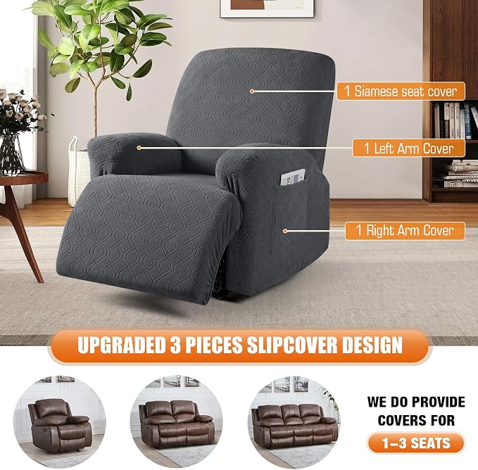VANSOFY Recliner Chair Covers, 3-Pieces Stretch Recliner Covers - Image 4