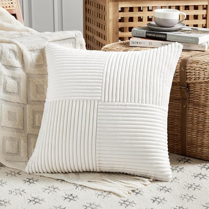 Fancy Homi 2 Packs Cream White Samll Decorative Throw Pillow Covers 12x12 Inch - Image 2