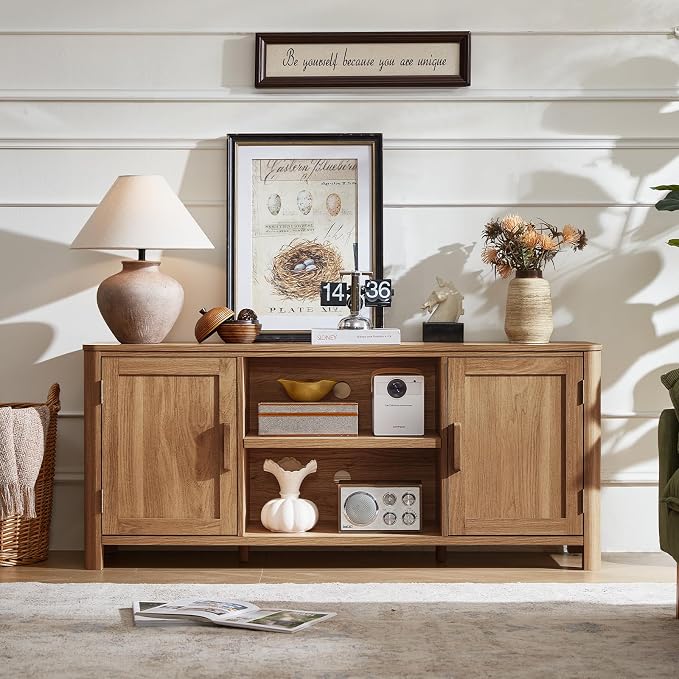 Joaxswe Farmhouse 55" Tv Stand, Dark Wood Entertainment Center - Image 5